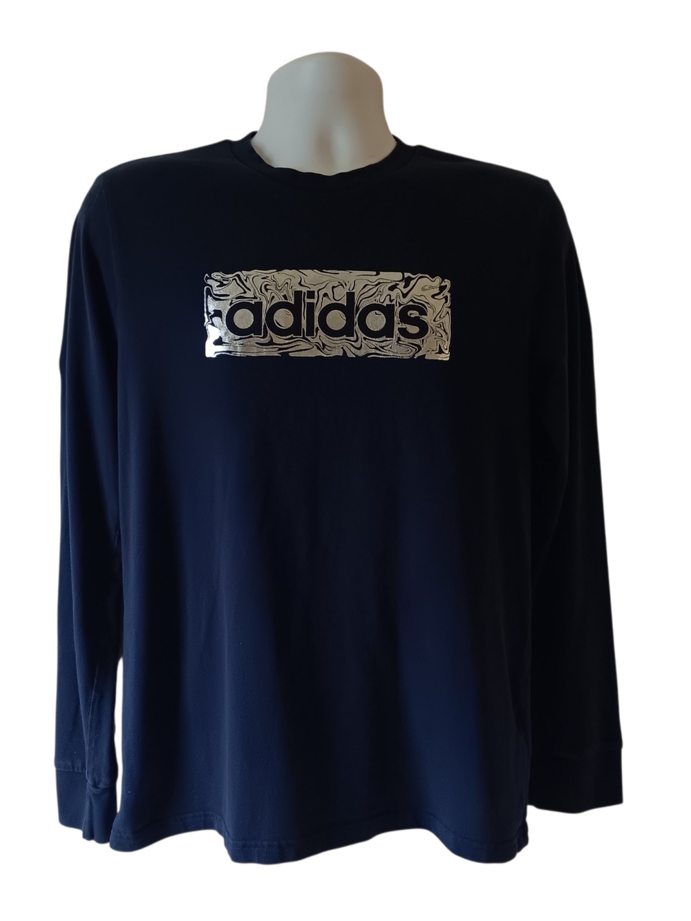 Adidas men's navy blue long-sleeve graphic t-shirt size S